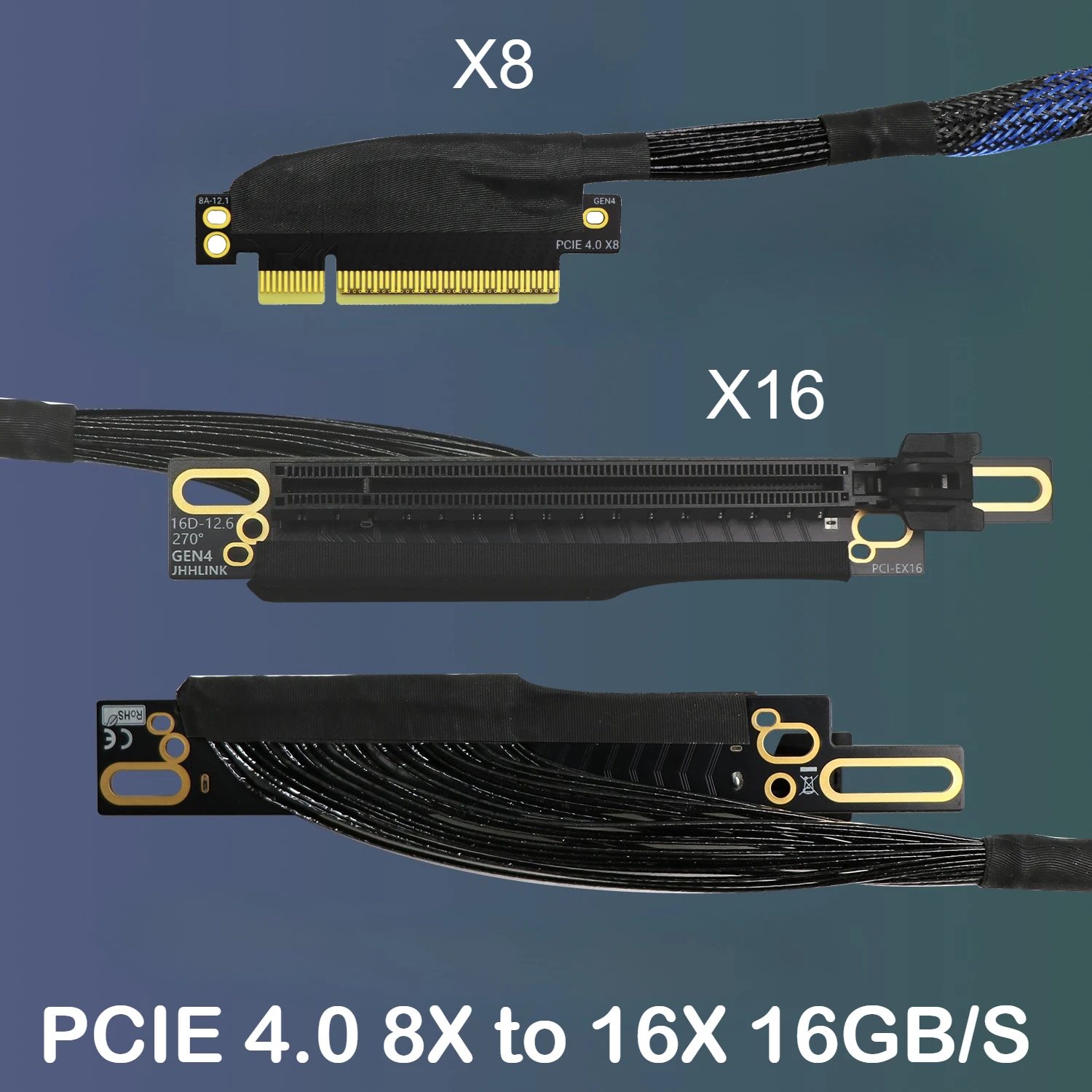 Braided Mesh GPU Extension Cable PCI-E 4.0 8x to 16x Silver-Plated AI Server Adapter Cable PCIE 16GB\S GEN4 for PC Graphics Card