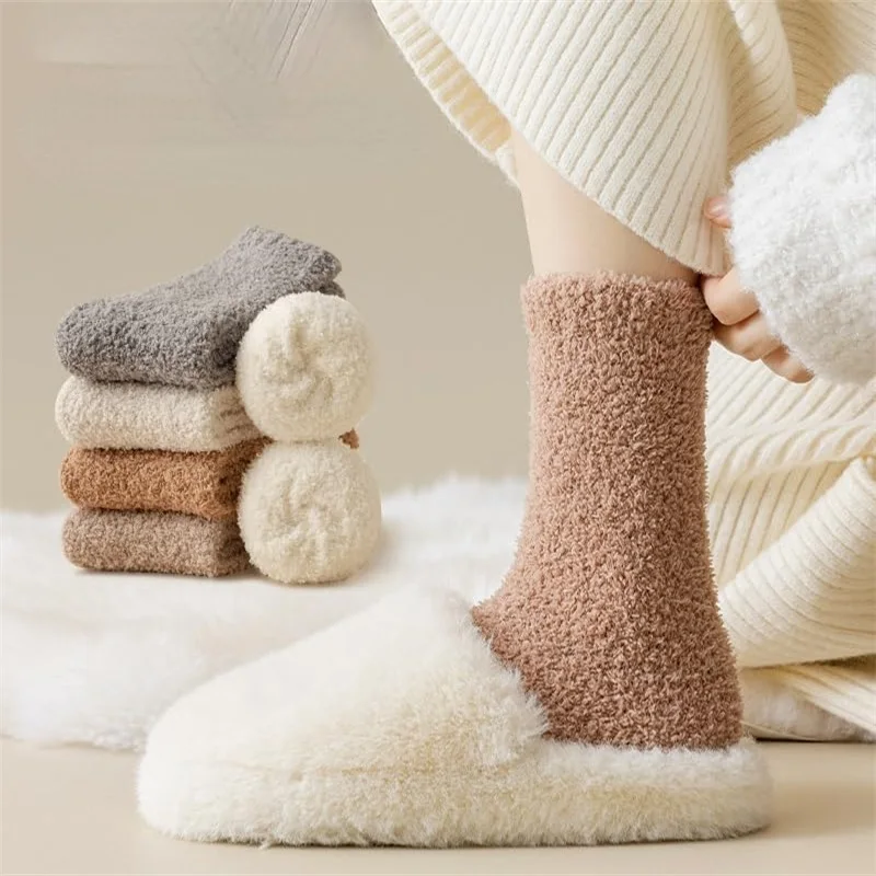 Women Fuzzy Slipper Socks Winter Microfiber Soft Cozy Plush Fluffy Socks Warm Comfy Thermal Home Sleeping Socks