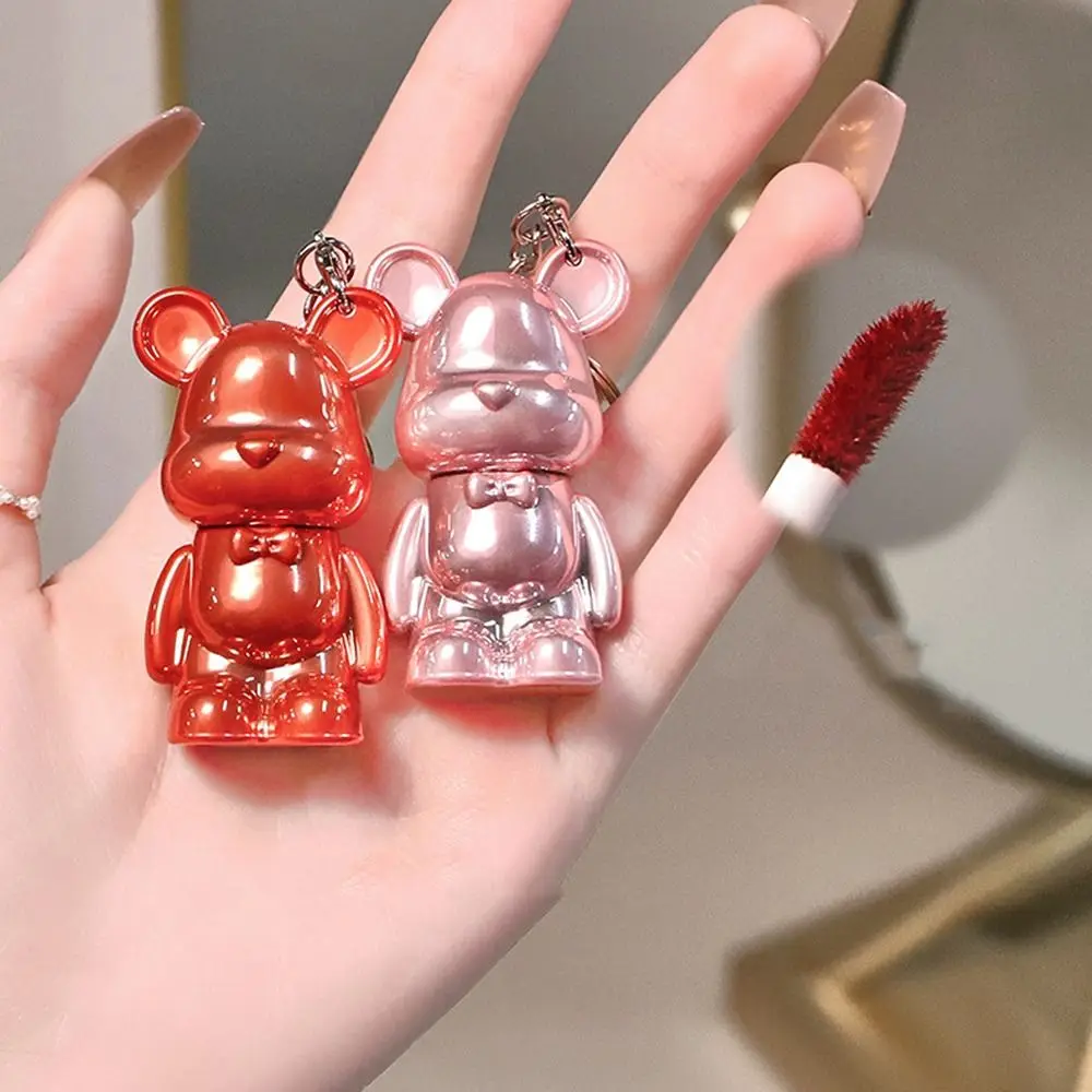 5 Colors Jelly Mirror Lipstick Non-stick Cup Moisturizing Lip Gloss With Key Chain Bear-shaped Long-lasting Lipstick Students