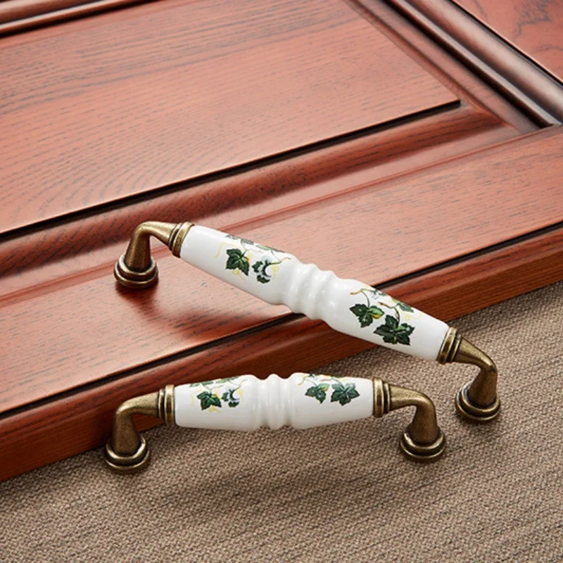 Antique Bronze Ceramic Cabinet Handles Zinc Alloy Drawer Knobs Wardrobe Door Handles Morning Glory European Furniture Handle