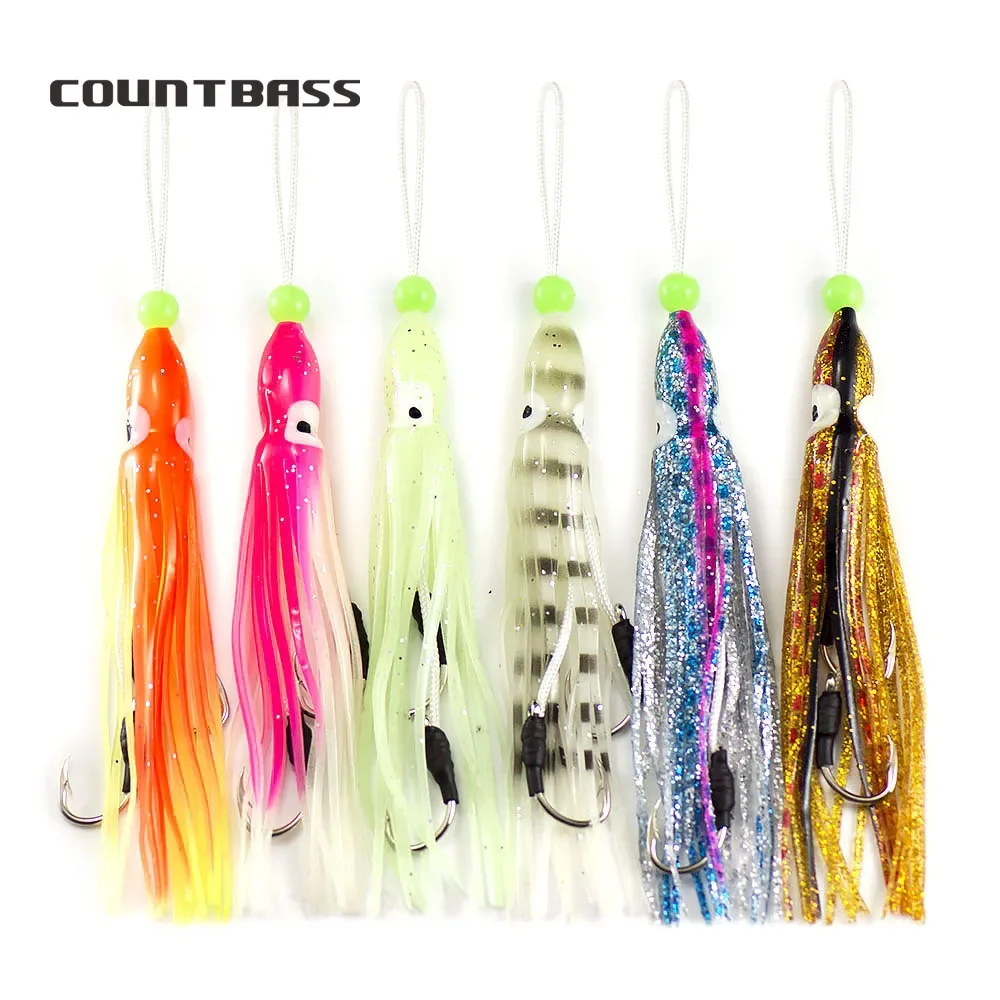 

Countbass 24pcs Assist Hooks With Squid Skirts,Inchiku Jig Assist for Large Sized, Snapper Jigging Fishing Lures Assist Hook