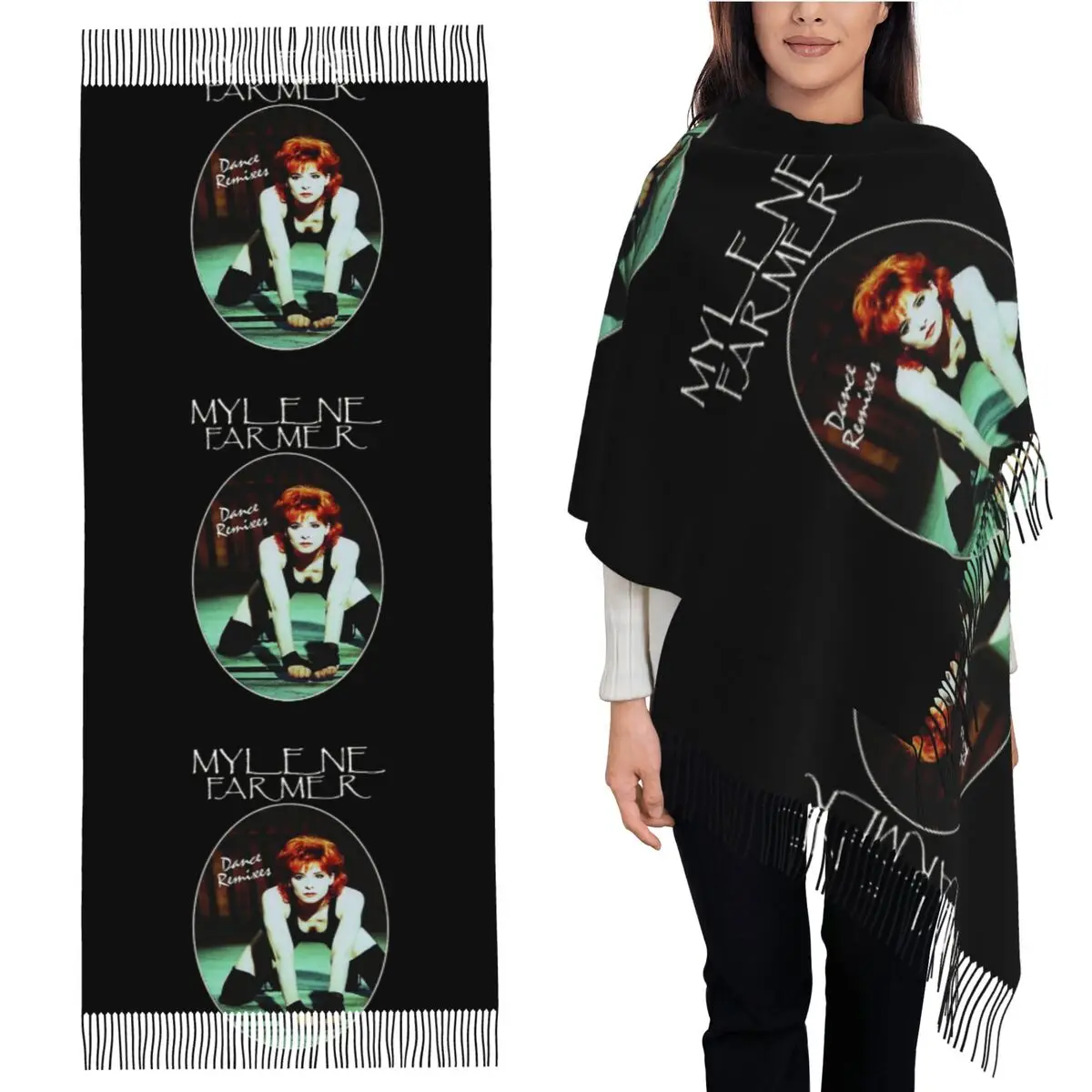 

Mylene Farmer Jeanne Scarf Tassel Scarves Women Soft Warm Shawls and Wraps Large Fall Winter Shawl Wrap