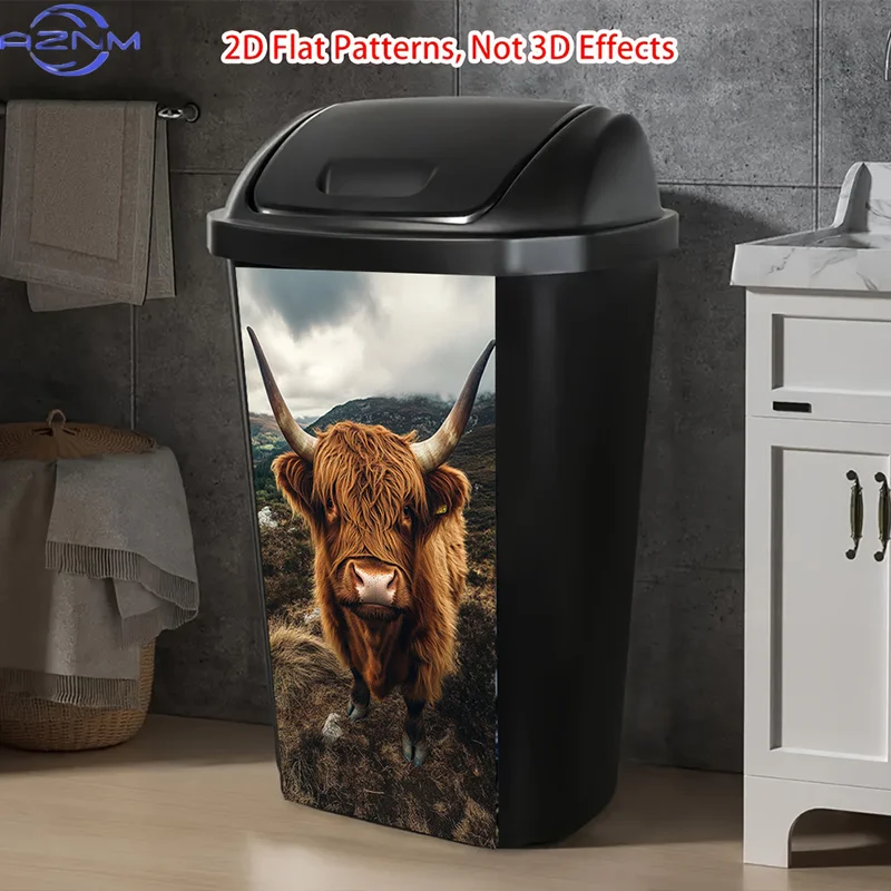 Highland Cow Trash Can Sticker | Self-Adhesive, Classic Style, Polyvinyl Chloride, High-Glossy End, 12.2X27.5In