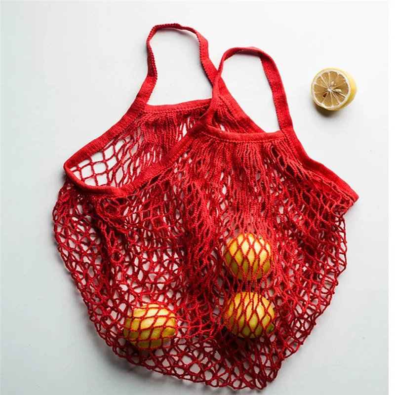 Portable Reusable Grocery Bags for Fruit Vegetable Bag Cotton Mesh String Organizer Handbag Short Handle Net Shopping Bags Tote