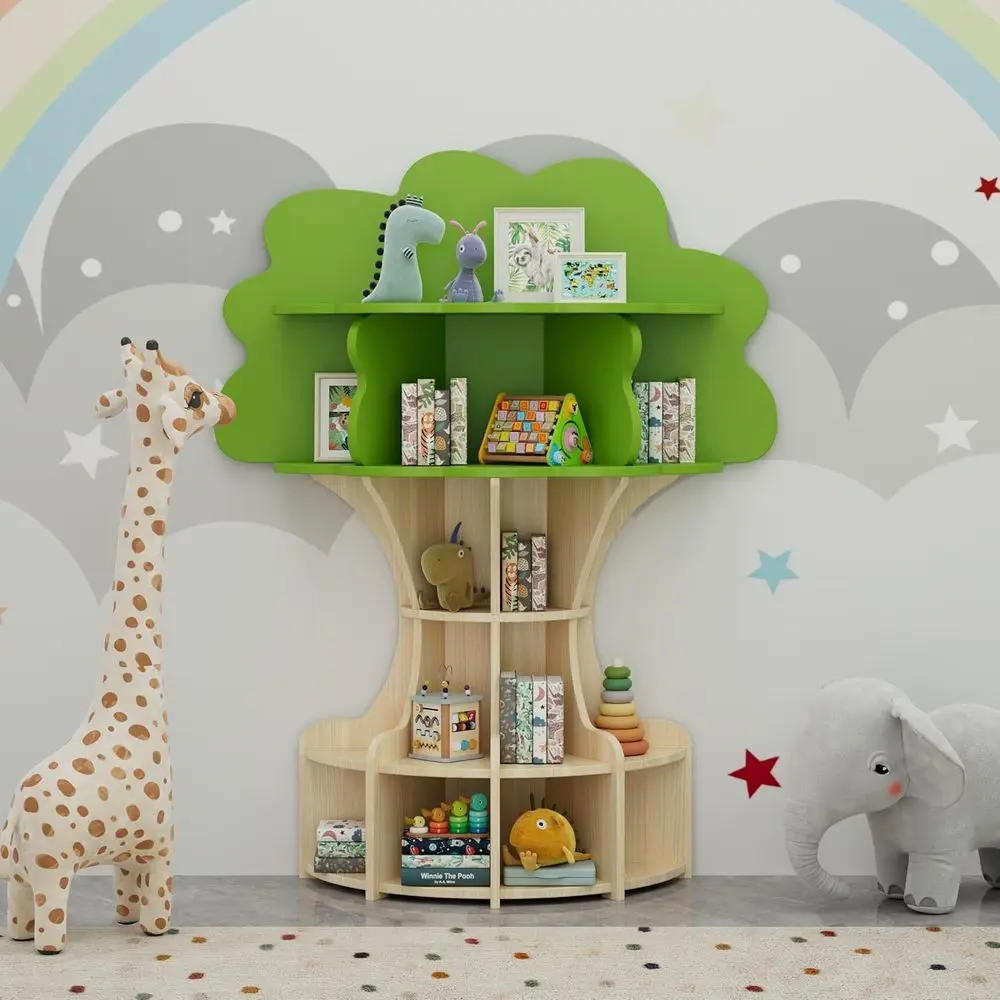 

5-Tier Tree Kids Bookshel, Toddler Montori Shel Book Rack, Toy and Book Storage or Kids, Wooden Children's Bookcase, Toy Storage