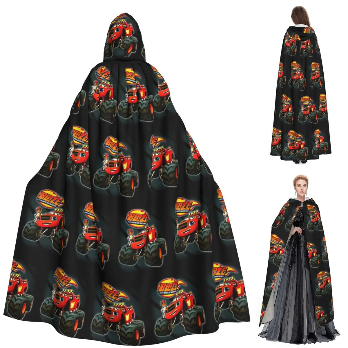 

Blaze And The Monster Machines Long Hooded Cloak Witch Medieval Costume Cosplay Cape HalloweenVampire Adult Unisex