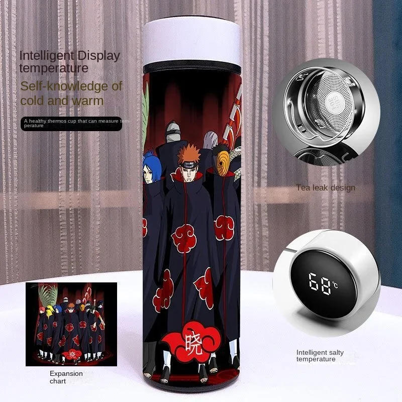 Naruto Sasuke Stainless Steel Thermos Cup Smart Digital 500ml Water Bottle Portable Sport Travel Handbag Coffee Travel Mug Gift