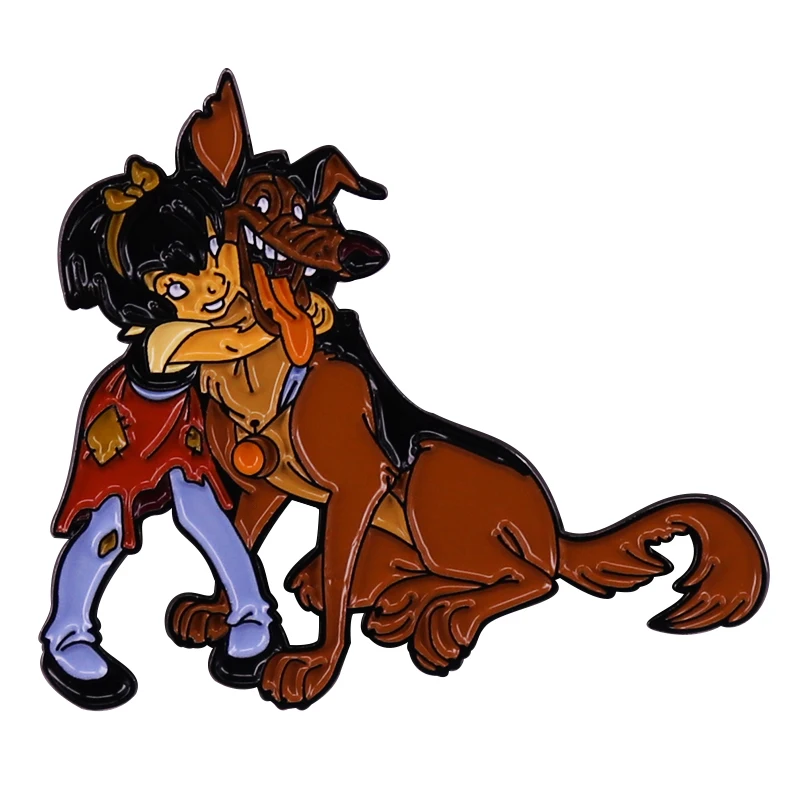 Cartoon Dog and Girl Enamel Pin Brooch Badge Clothes Hat Backpack Decoration Jewelry Accessories