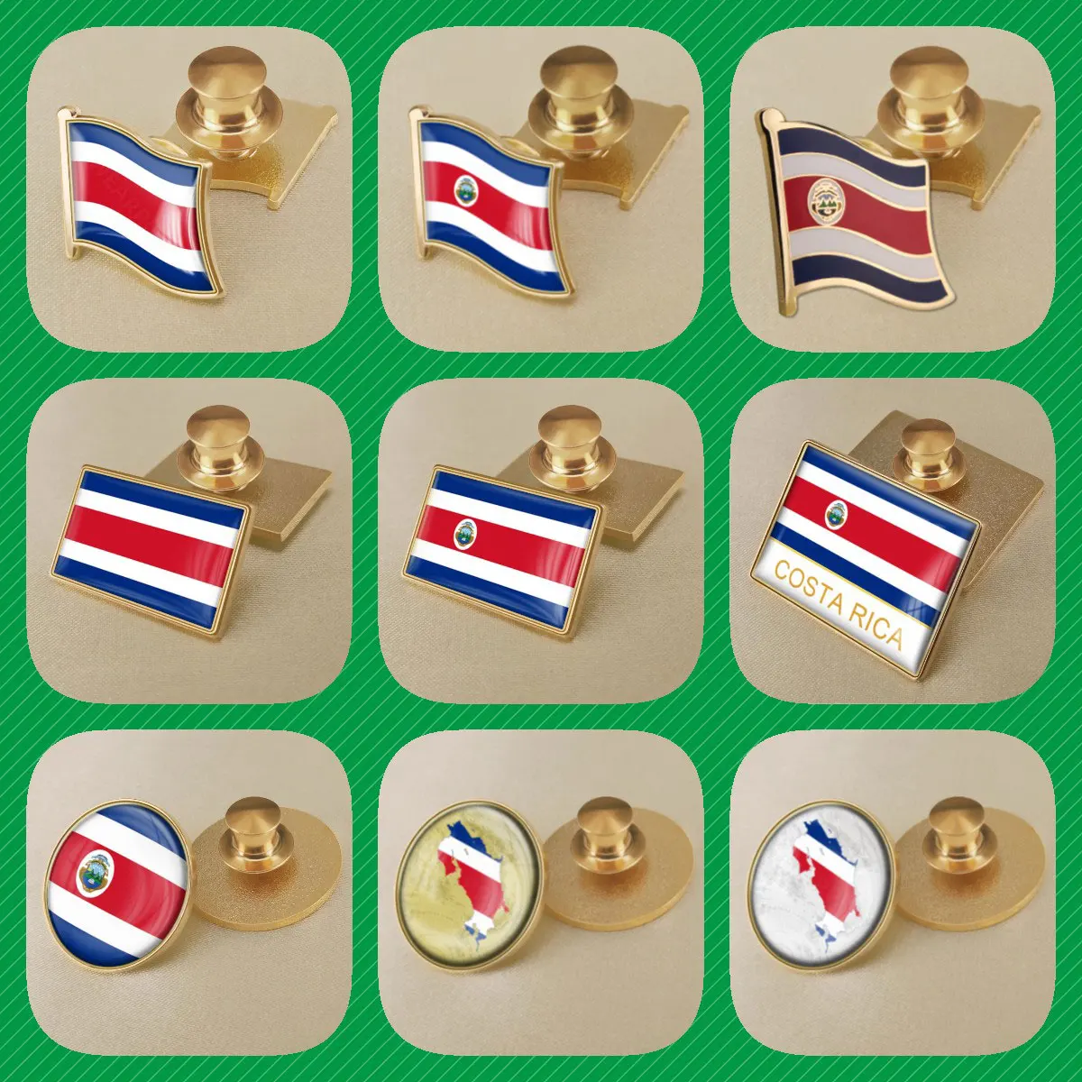 Costa Rica Costa Ricans Map Flag Brooches Badges Lapel Pins