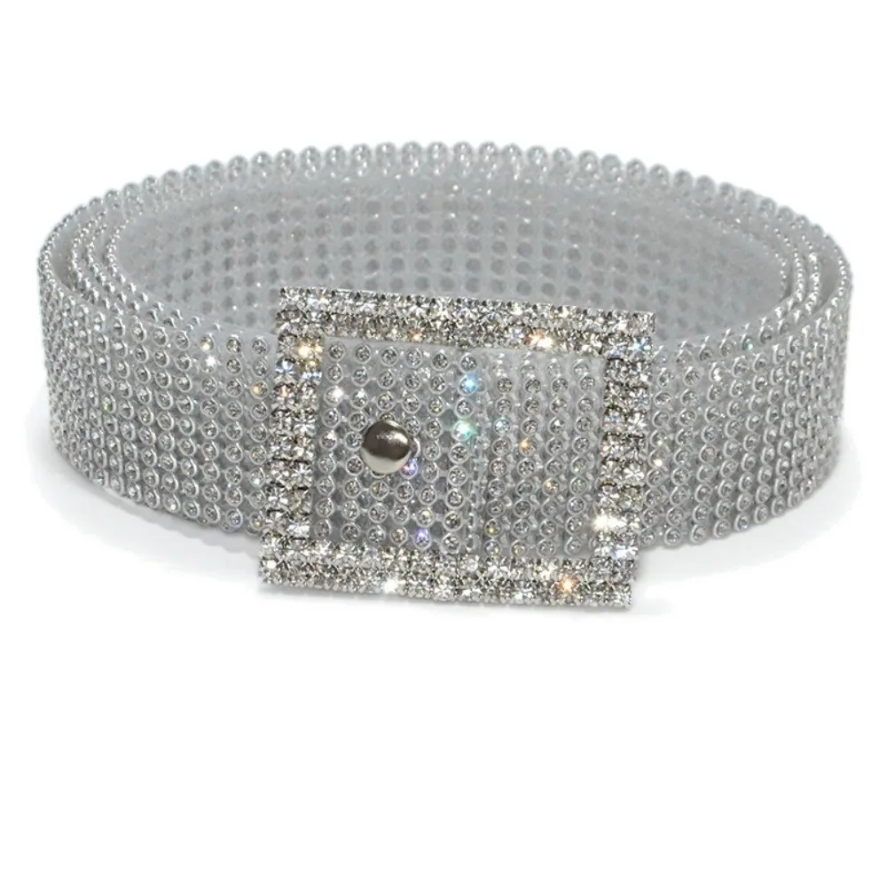 Full Diamond Waist Chain Belt Heart Square Round Oval Buckle Luxury Crystal Waist Belt Sparkling Rhinestone Dress Girdle Belt