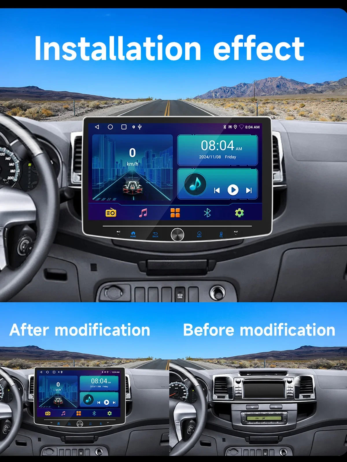 ESSGOO 10,1" Android 15 4+64G 6+128G Universal 360 °   Drehbarer Touchscreen, kabelloses Carplay, MIC-Autoradio, GPS-NAV, BT, WIFI, FM