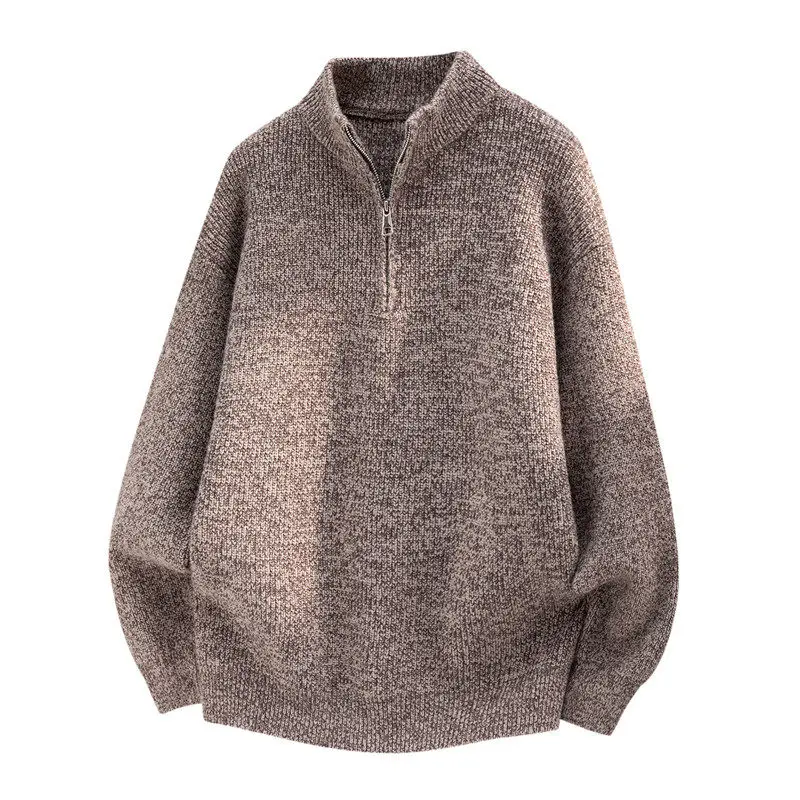 

Модный мужской вязаный свитер 2025 с молнией, теплый базовый слой, повседневный, для зимнего сезона, стандартный крой, длинный рукав, тонкая пряжа