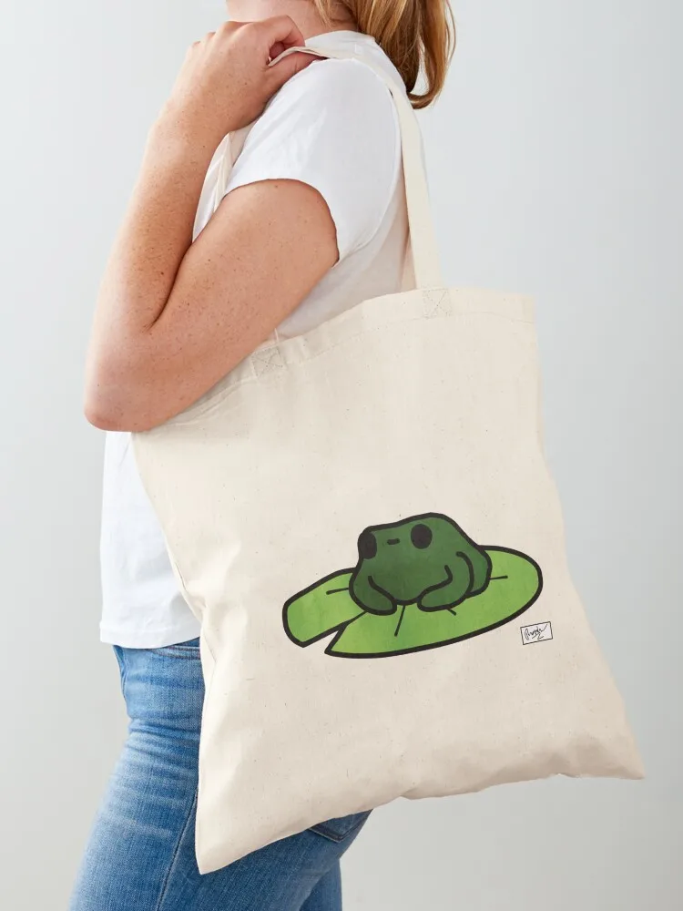 

Frog on Lilypad Doodle Tote Bag Customizable tote bag university shopper bag Shopper