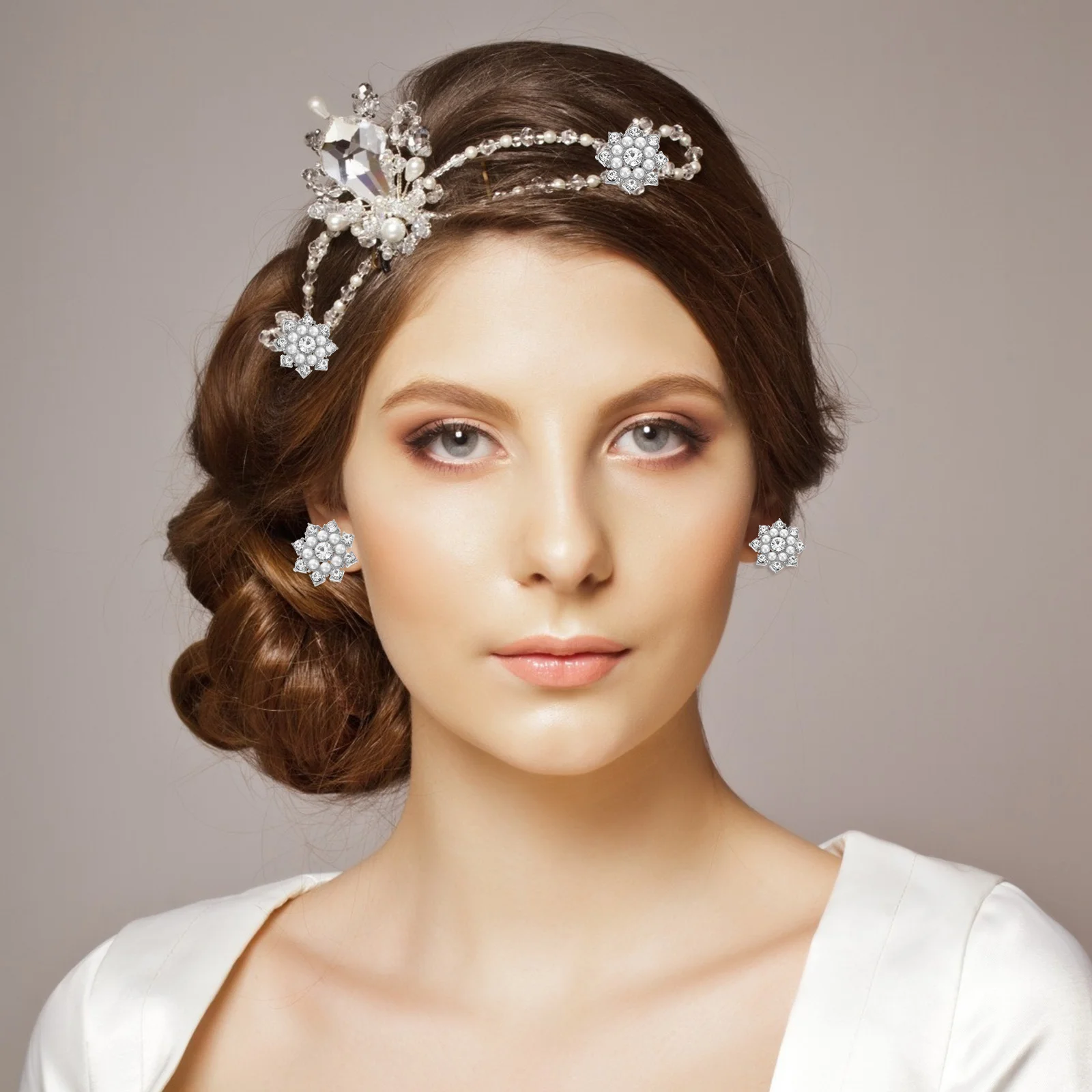 

50pcs Water Pearl Rhinestone Accessories Creative Snowflake Design Diy Jewelry Making Material For Hair Clip Phone Case Alloy