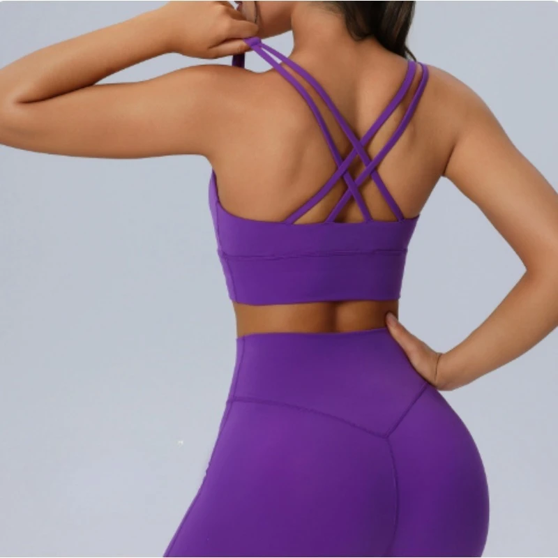 Solid Color Women Cross back Fitness sport Bra High strength Tight Top Comprehensive Training Gym Yoga Underwear