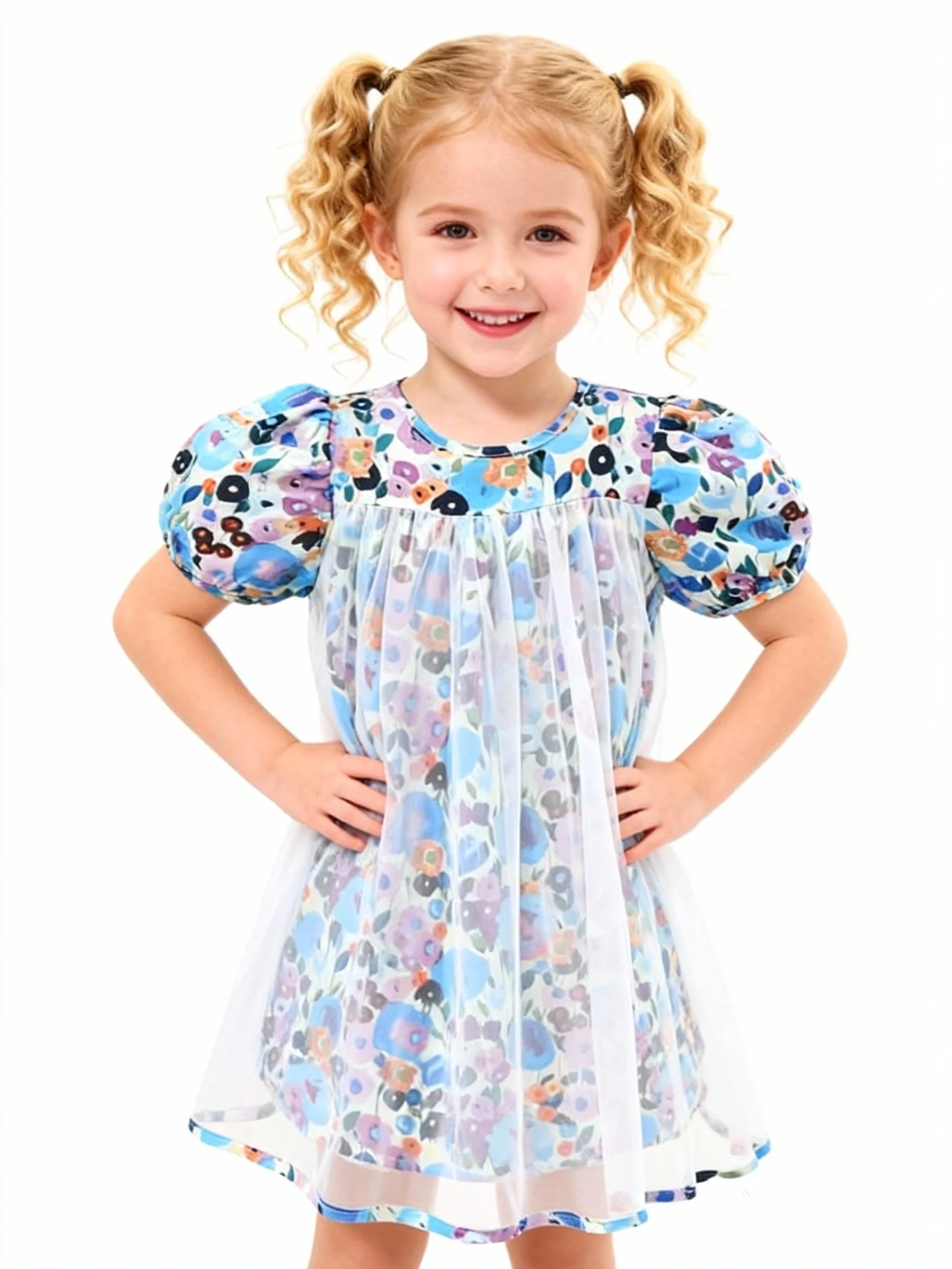 Sommer Mädchen Kleid Neue Koreanische Version Kinder Kleidung Kurzarm Rundhals Blume Gedruckt Prinzessin Rock