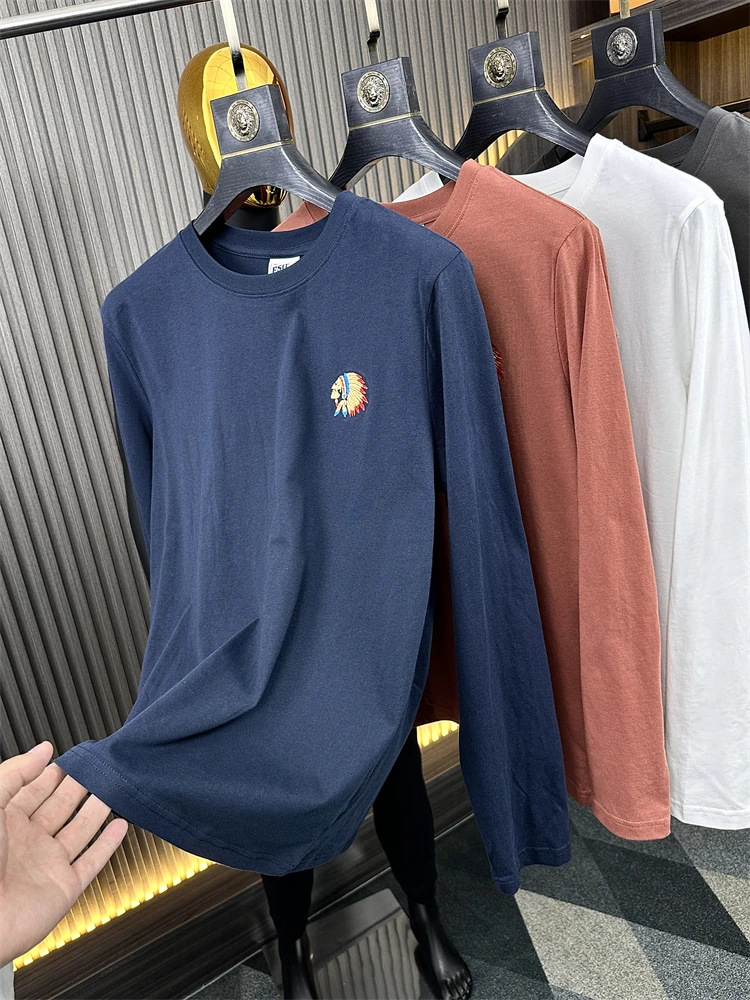 

Indian Embroidered Base irt T-irt Men's Faion Versatile Long Sve round Ne Loose Fit Daily Wear Autumn Season
