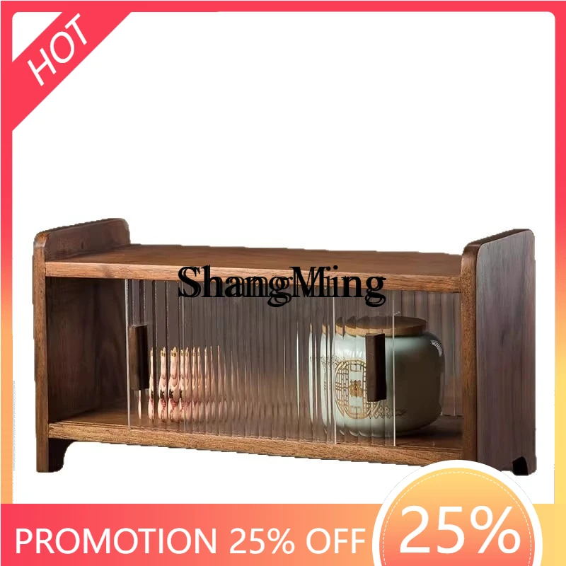 

SM walnut solid wood desktop storage rack small locker living room tea set water cup dust rack display cabinet
