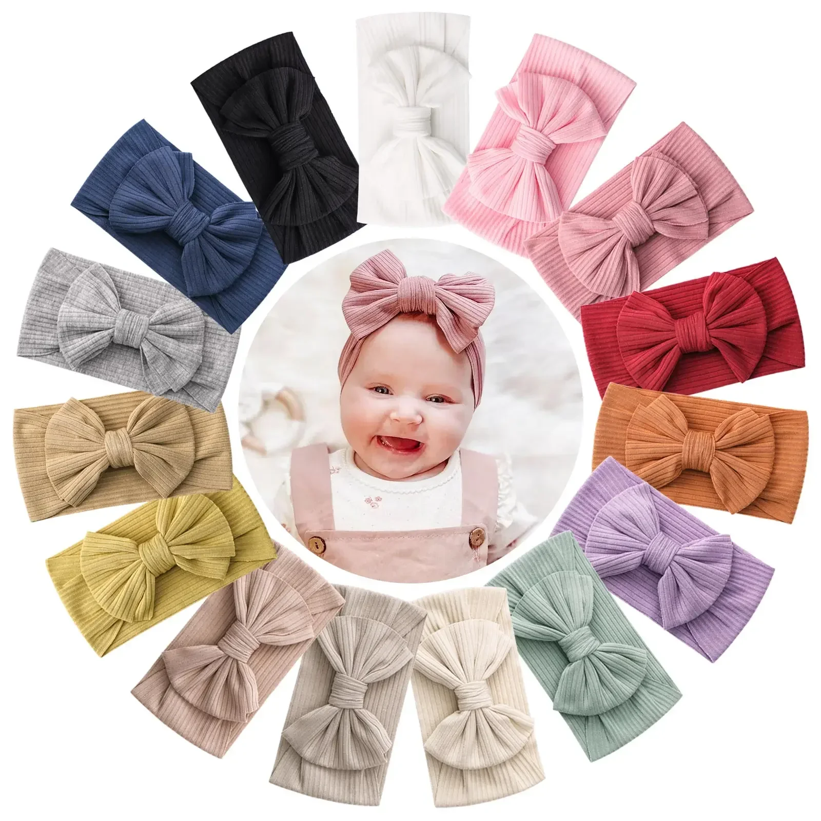 Candy Color Knit Baby Headbands Rib Bow Elastic Soft Newborn Headbands for Baby Girl Children Turban Infant Kids Accessories