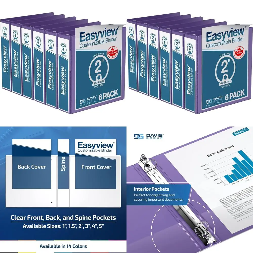 

Папки-регистраторы Clear-View с 3 кольцами, 2 дюйма, набор из 6 штук, для школы или офиса