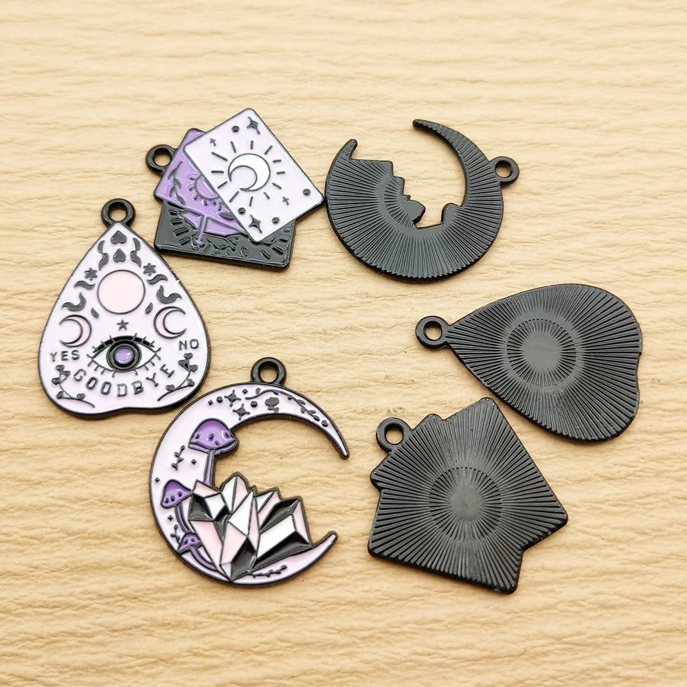 10pcs Moon Tarot Charm for Jewelry Making Necklace Bracelet Earring Pendant Diy Accessories Alloy Metal Black Plated