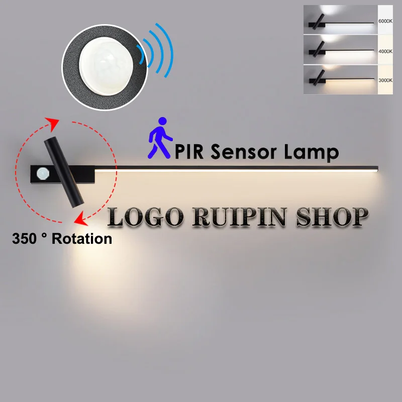 Induction LED Wall Lamps with 350° Rotatable Spotlight PIR Motion Human Sensor LED Wall Lights Hard-wired Indoor Wall Sconce