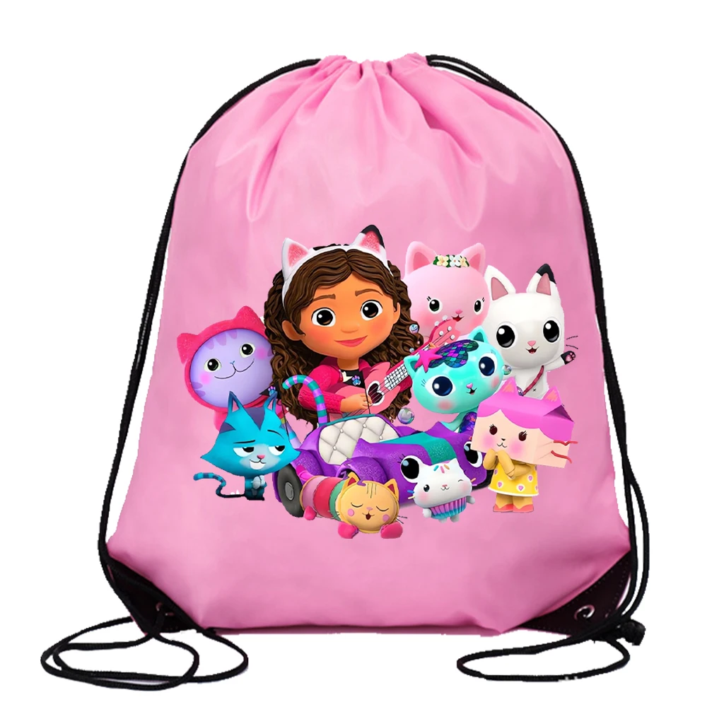 Nuevas casas de muñecas Gabby, bolsa con cordón, bolsas de almacenamiento con estampado de dibujos animados Kawaii, bolso de gran capacidad para niños, regalos de cumpleaños para niñas