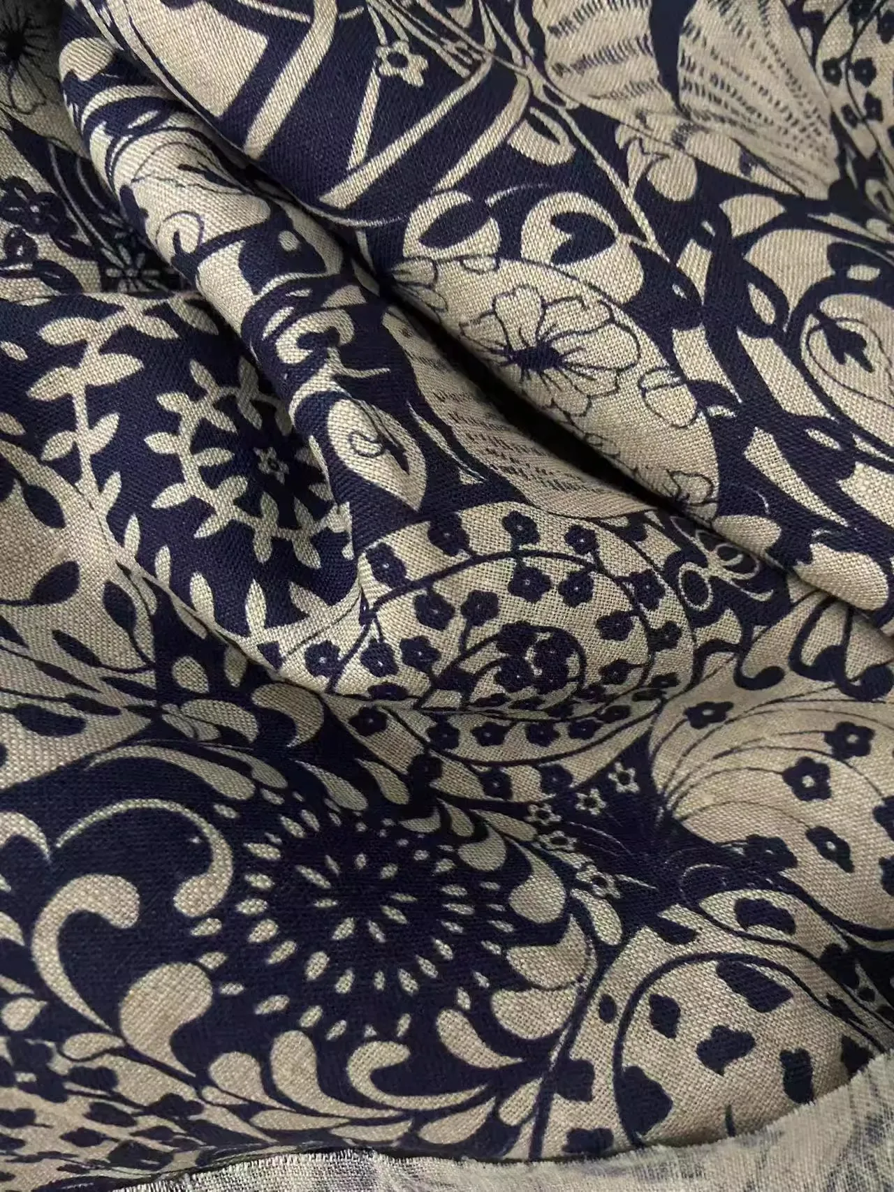 

1yard natural ramie fabric Blue and white elegant printing tissu Skirt dress shirt bag cheongsam fabric for clothing