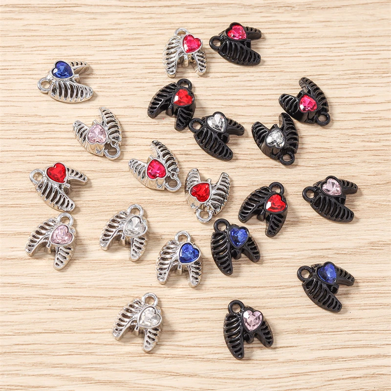 5 Stück 11 x 13 mm niedliche Kristall-Metallflügel-Herz-Anhänger, passend für Halsketten, Ohrringe, Armbänder, DIY-Handwerk, Schmuckherstellung, Zubehör – Detail 4