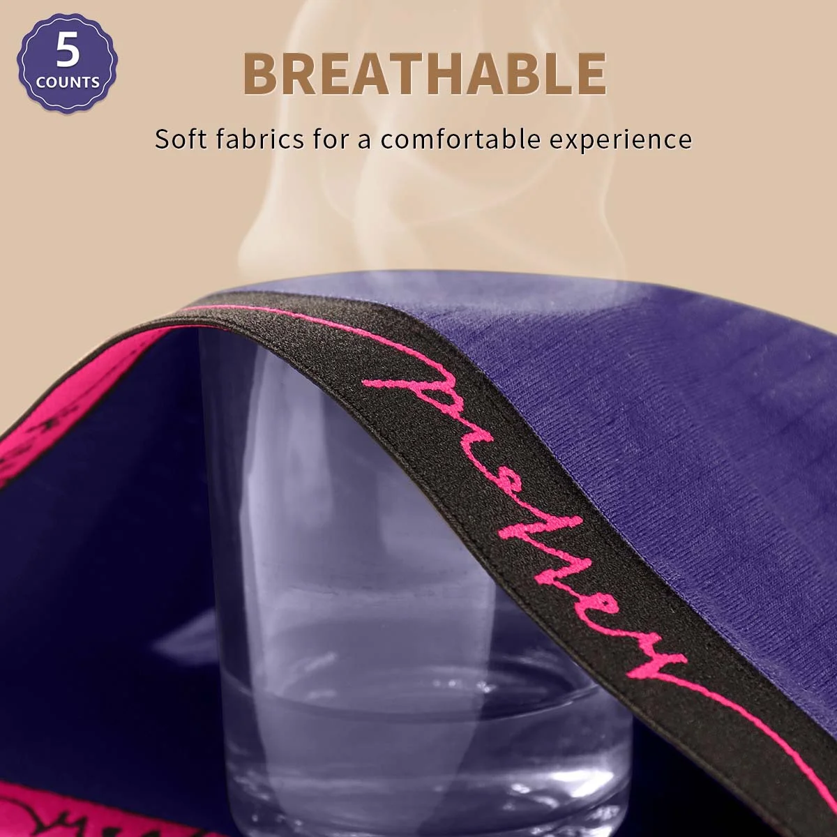 Calcinha boyshort plus size para mulheres, textura canelada roxa, roupa íntima confortável com cintura preta com letras, design elegante