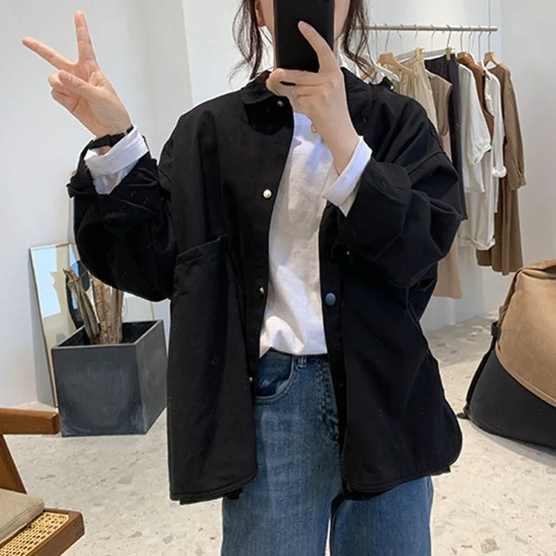 Basic Jackets Women Autumn Pockets Solid Simple Safari Style Streetwear Fashion Stylish Minimalist Popular Outwear Ulzzang Chic