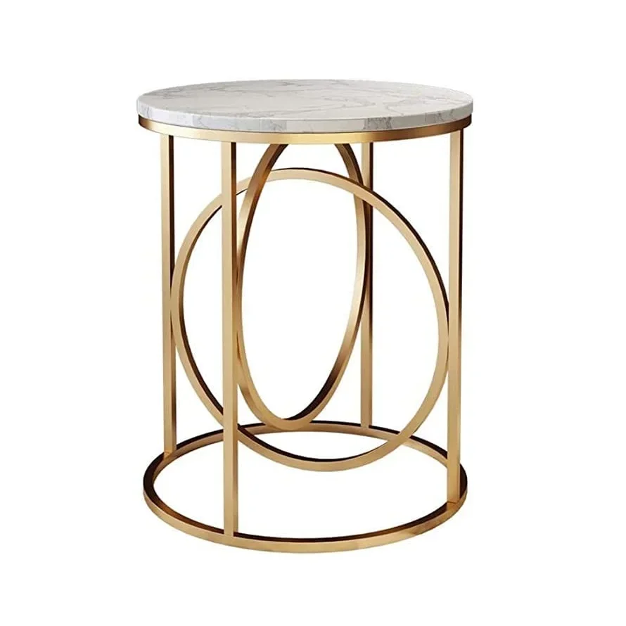 Best Quality Round Coffee Table  Wood Finished Gold Nordic Luxury Iron Frame Wooden Top Coffee Table Small Sofa end Table