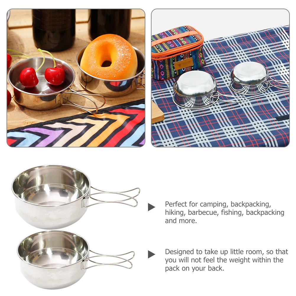

Stainless Steel Camping Bowl Foldable H Portable Food Container for Barbecue Hiking Travel Lightweight Kitchenware Set