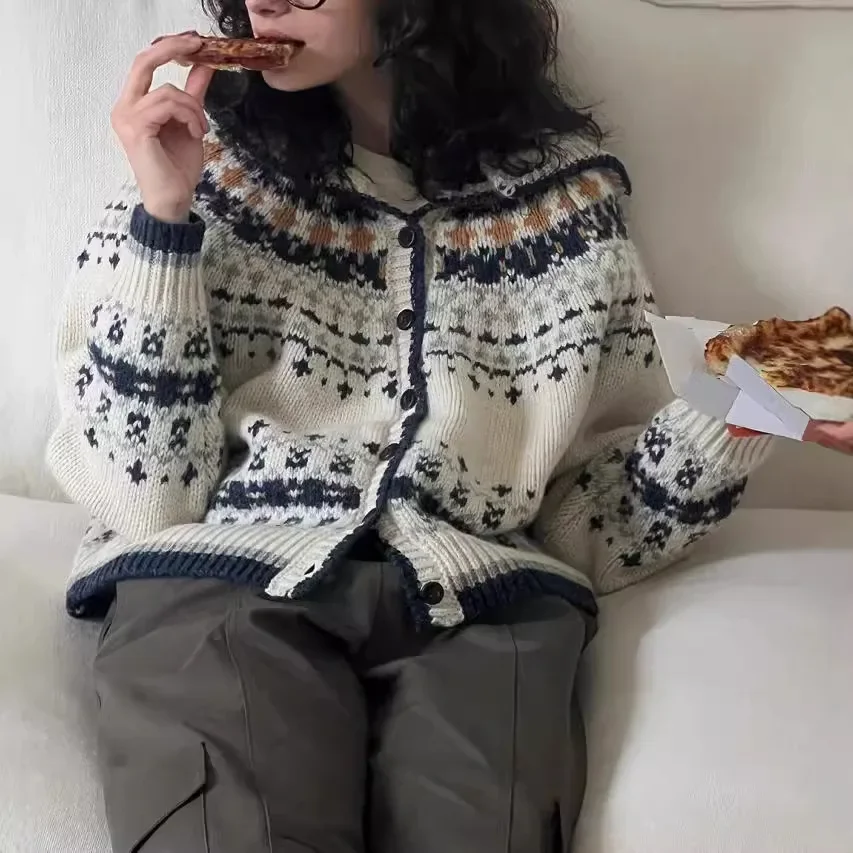 

Women's Autumn Winter Single Button Design Casual Lazy Style Open Retro Japanese Style Knitted Thickened Hoodie Sweater Coat