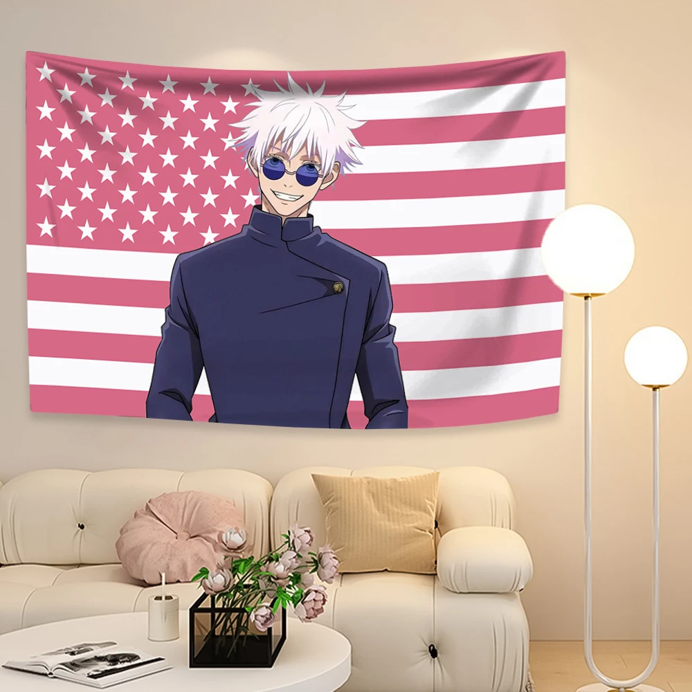 Satoru Gojos розовый флаг аниме японский гобелен Настенный декор отаку подарок идеально подходит для фанатов и яркой эстетики комнаты