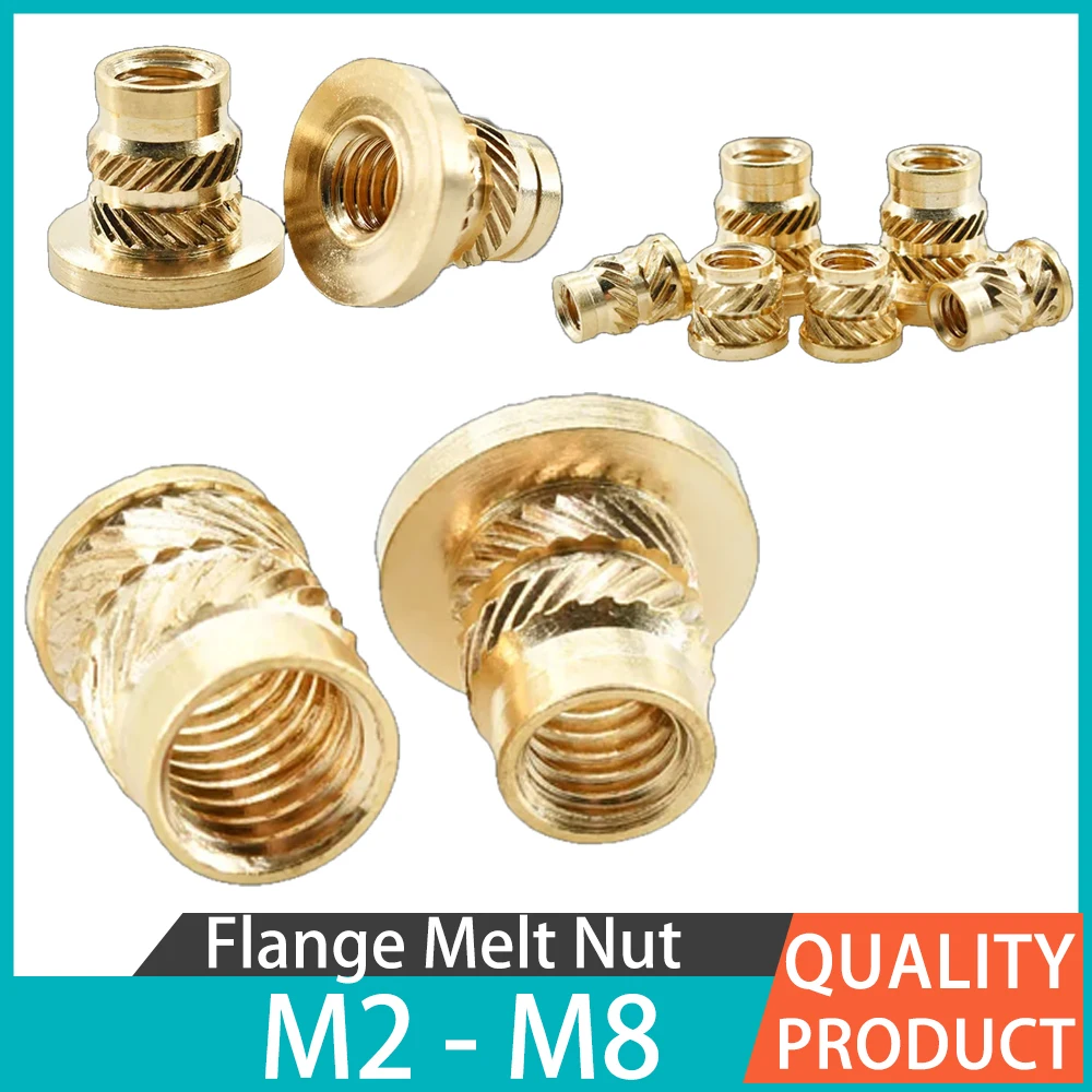 Brass Hot Melting Insert Knurled Flange Nut Thread Heating Molding Injection Embedment T-type Nuts Electrical M2 M3 M4 M5 M6 M8