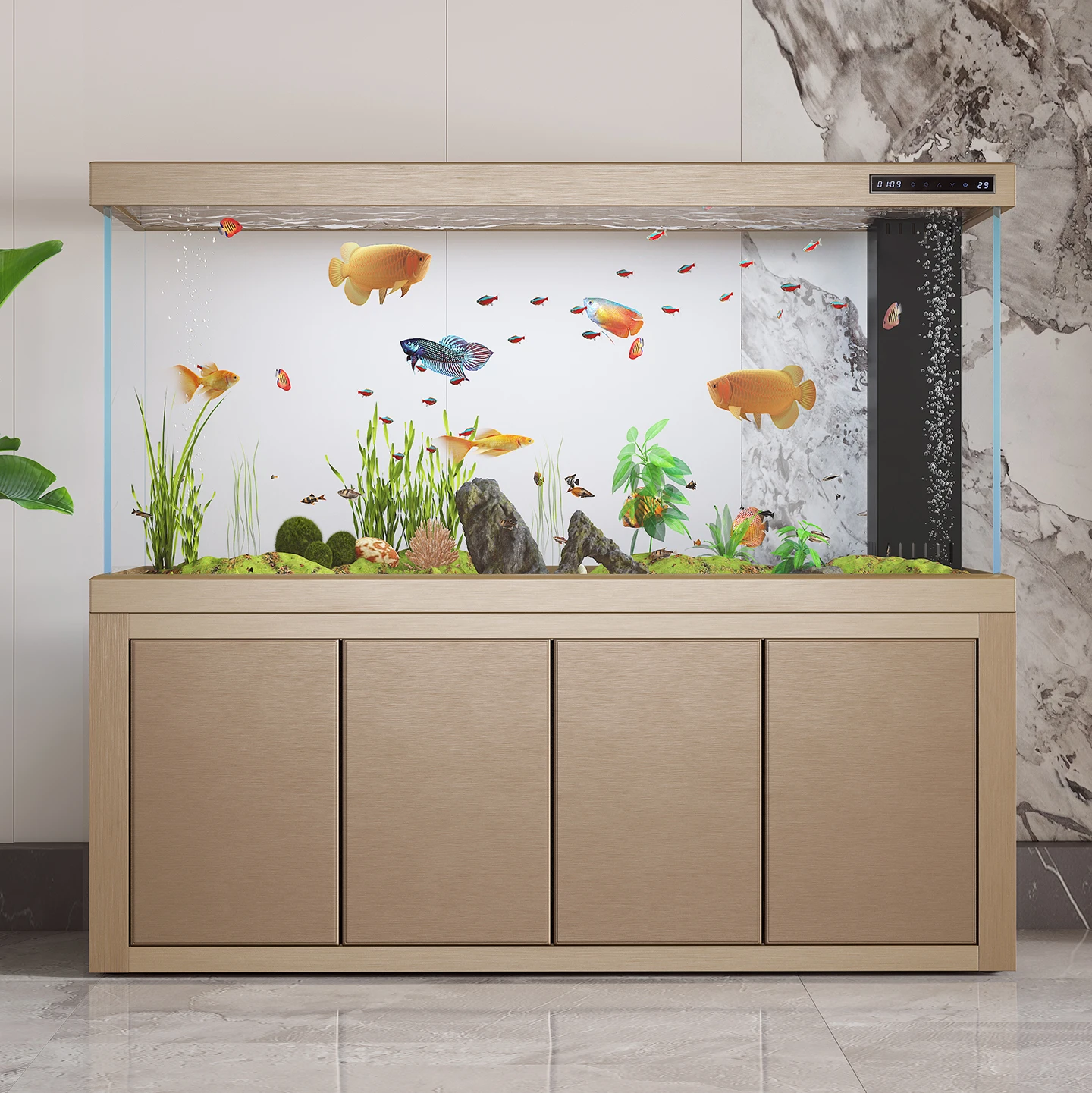 Luxury Ultra Clear Glass Aquarium Arowana Fish Tank Aluminum Cabinet Bottom Filter Living Room Frameless Order One Click Factory