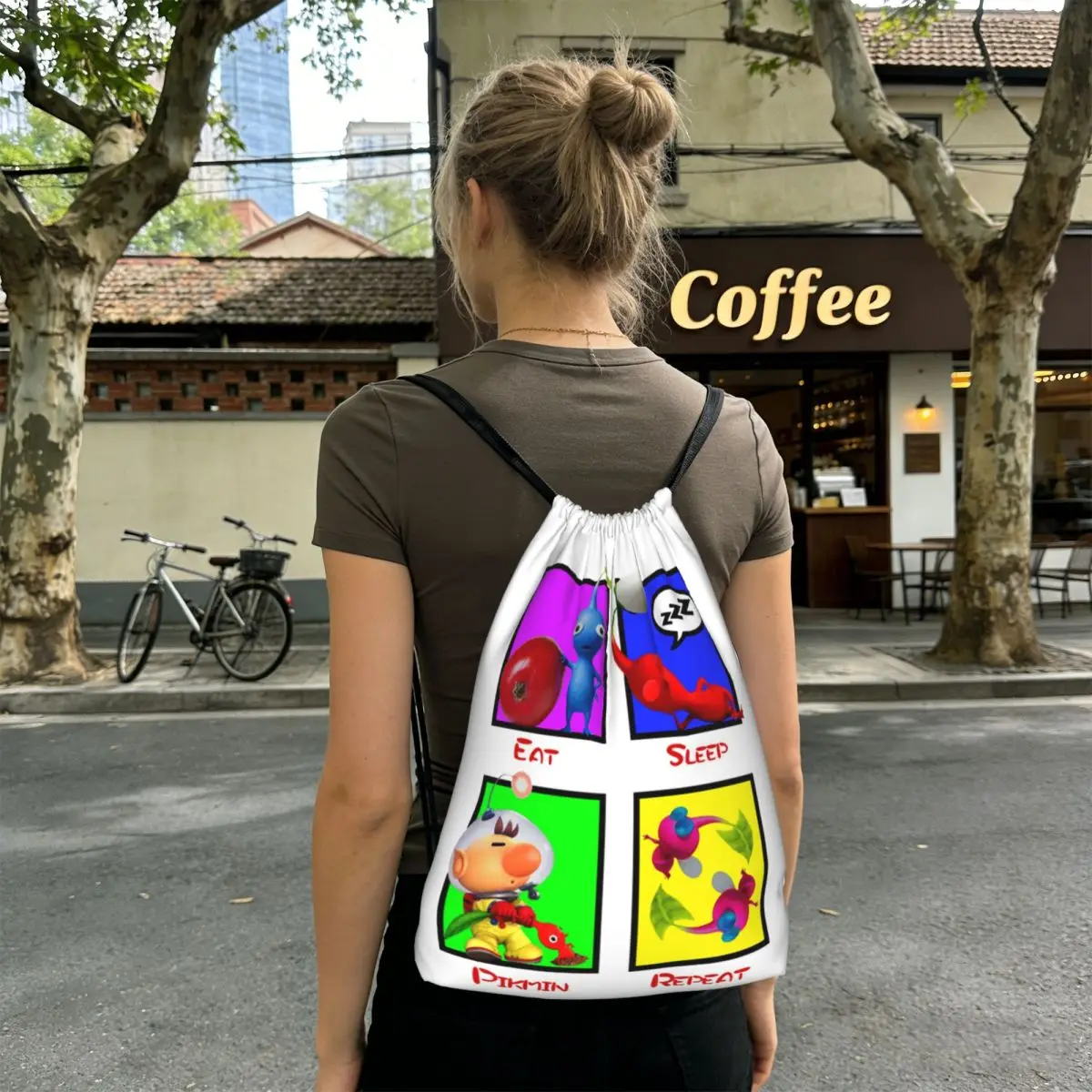 Eat Sleep Pikmin Repeat Backpacks Casual Drawstring Bags Sports Bag Book Bags for Man Woman School