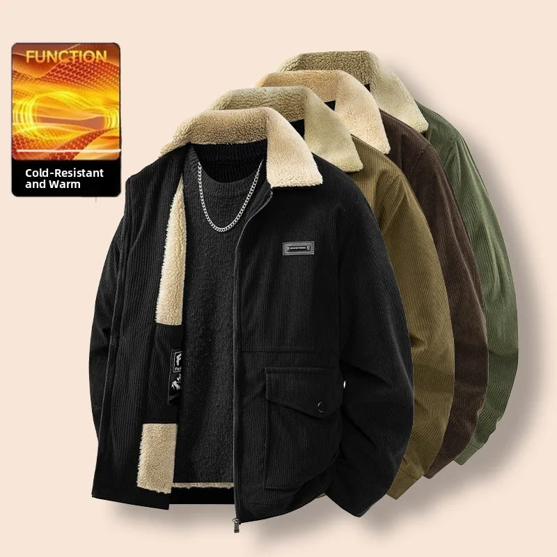 

Men's ort Fce Lined Corduroy Jaet Casual Stand Collar Warmth Autumn Winter Outerwear Stand Fit Polyester Nylon C...