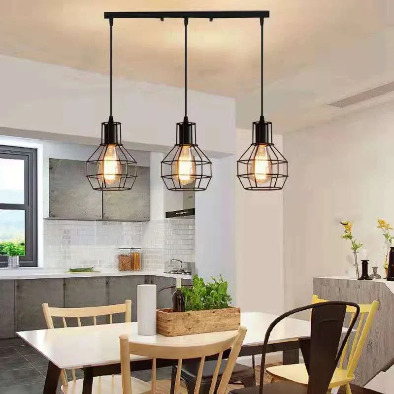 

Retro Loft Chandelier 3 Heads Living Room Bedroom Cafe Dining Room Pendant Lamp Black Round Square Lighting Lamps