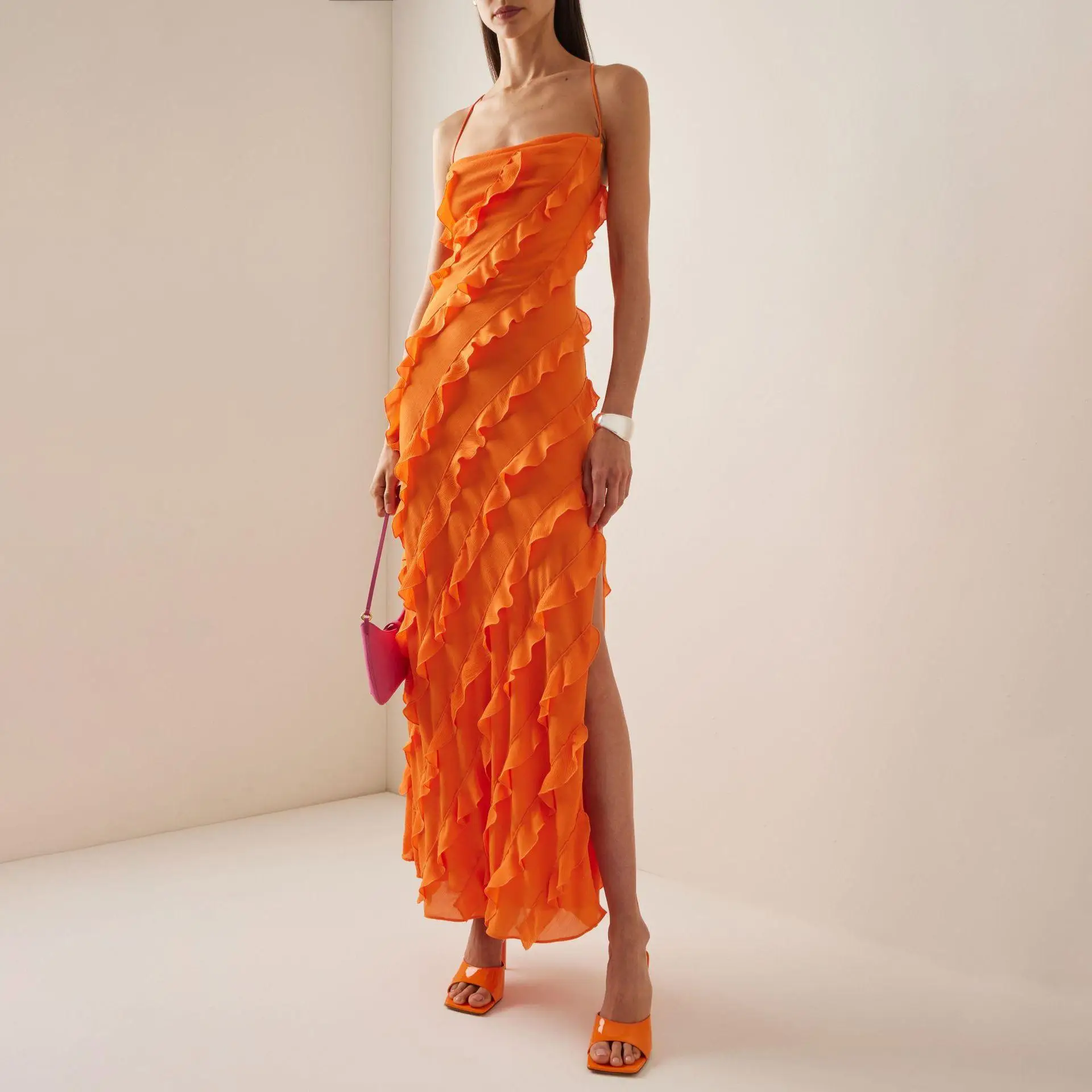 

2025 Summer New Dress Style: Mushroom Edge Strap Skirt, Split One Shoulder Dress, Fashionable Slimming Skirt