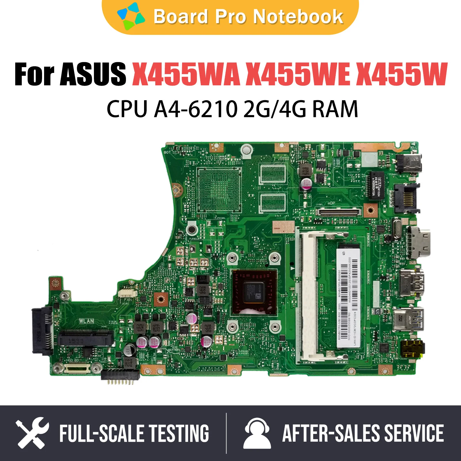 Notebook Motherboard For Asus X455W X455WA X455WE Laptop Motherboard With A4-6210 CPU 2G 4G RAM Systemboard 100% Tested OK