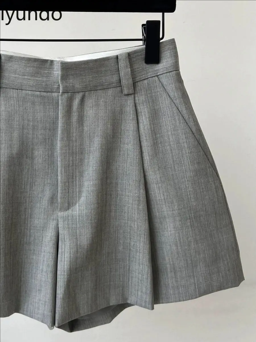 2025 봄/여름 하이웨이스트 슈트 와이드 레그 숏츠 여성용 신상 캐주얼 루즈 슬림 스몰 스트레이트 팬츠