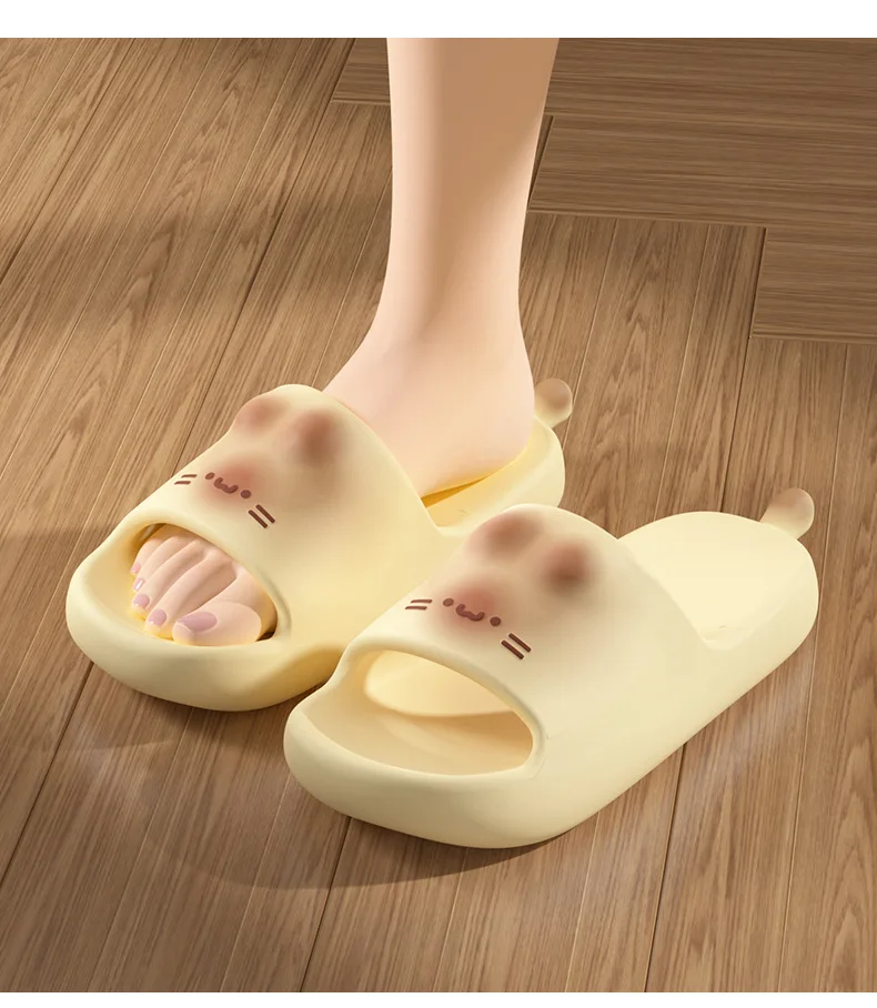 

Newest Cute Caramel Cat Women Slippers Outdoor Indoor Home Thick Bottom Cartoon Cat Cool Slippers for Women New Style