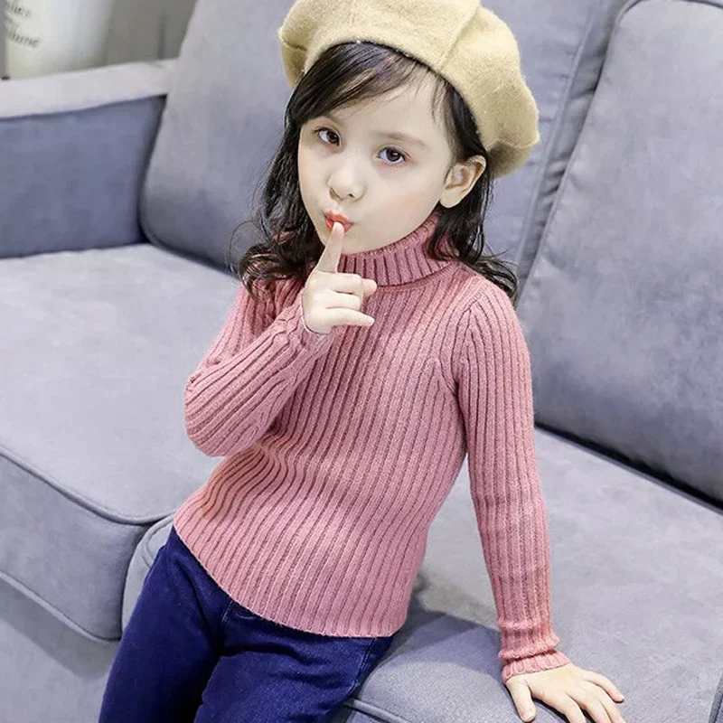 2024 New Sweater Kids Sweaters Autumn Girls Turtleneck Sweaters 1-9Yrs Baby Boys Pullover Winter Knitted Bottoming Boys Sweaters