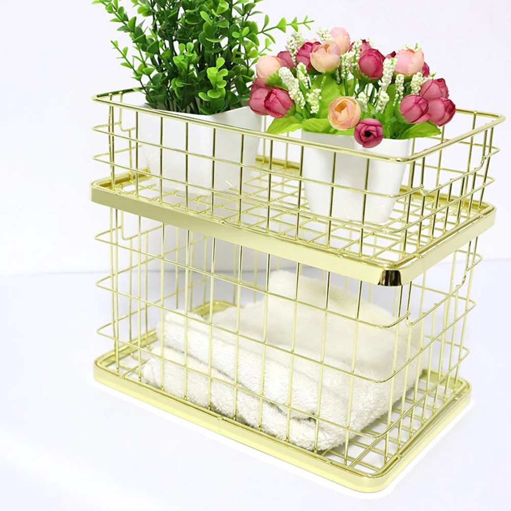 

Nordic Style Storage Basket Iron Household Finishing Basket For Home Office Bedroom Bathroom Golden Shortmulti