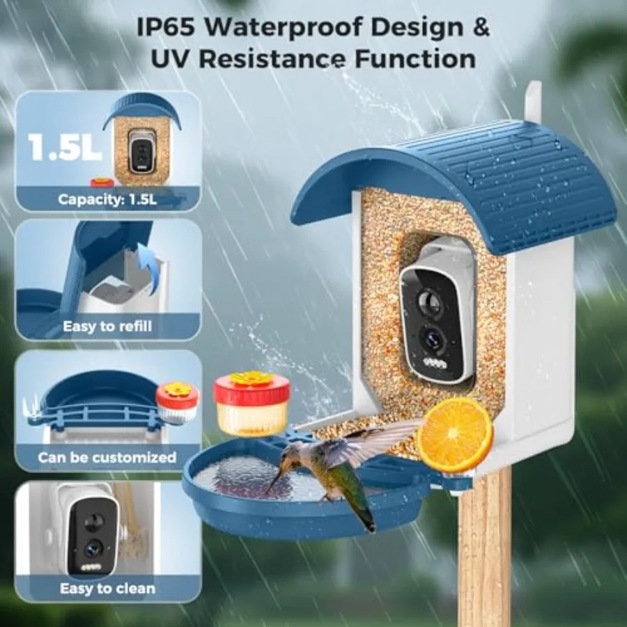 【Spot goods】Bird Feeder with Camera Smart Birdfeeder with Solar-Powered 5MP AI Identify Birds 11000 Night Vision Auto Record Vi view 5