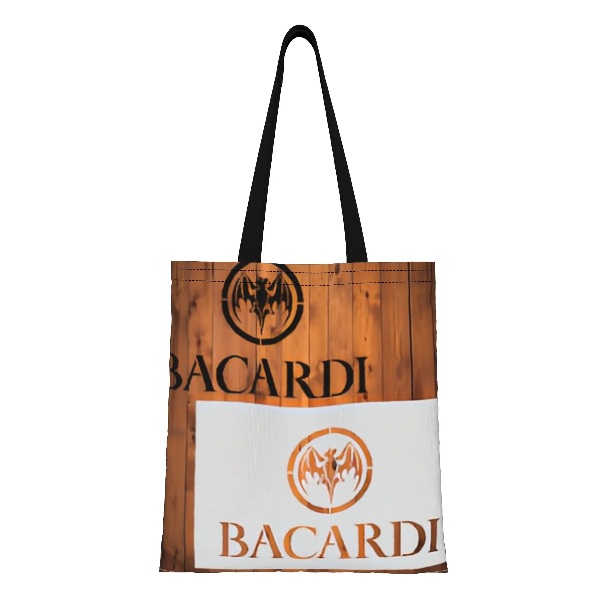 

Сумка-тоут bBacardi с логотипом летучей мыши, из дерева и белого холста, идеально подходит для шопинга, путешествий, активного отдыха, прочная сумка через плечо