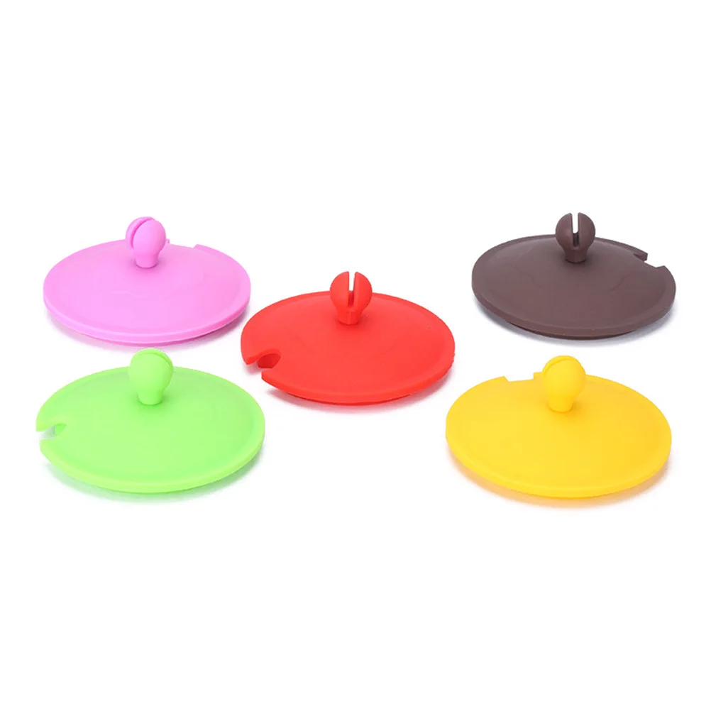 

5Pcs Food Grade Silicone Cup Covers Leakproof Dustproof Reusable Mug Lids with Spoon Gap Flexible Drink Cup Lids for Hot Coffee