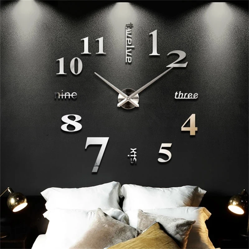 New 3D Large Size Acrylic Mirror Wall Clock Sticker Fashion DIY Quartz Clocks Watch Home Decoration Modern Design Fashion Gift